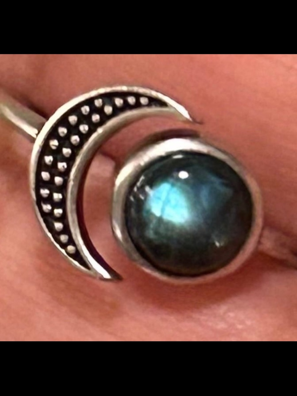S 925 Sterling Silver Crescent Moon Ring Blue Green Labradorite S925 Jewelry New